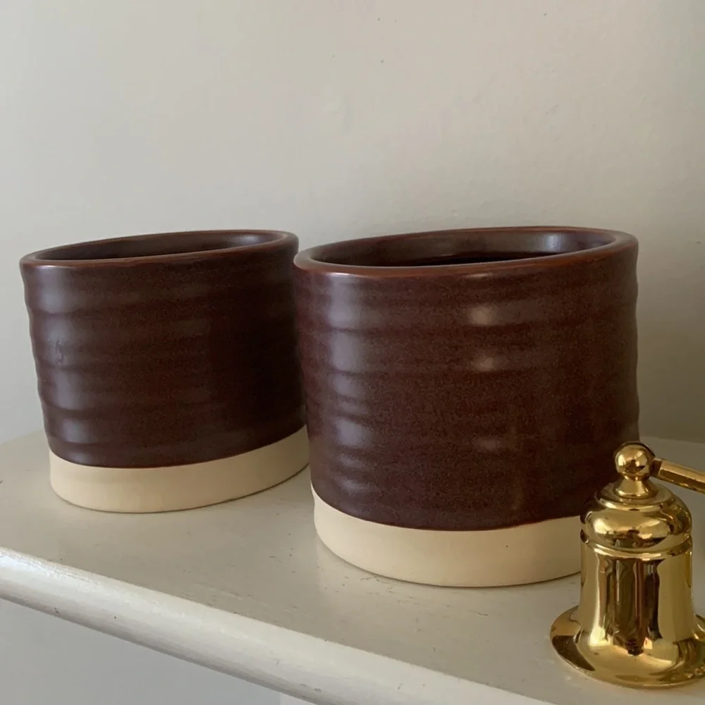 Set‎ of two Threshold Bathroom Ceramic Canisters plum purple two tones